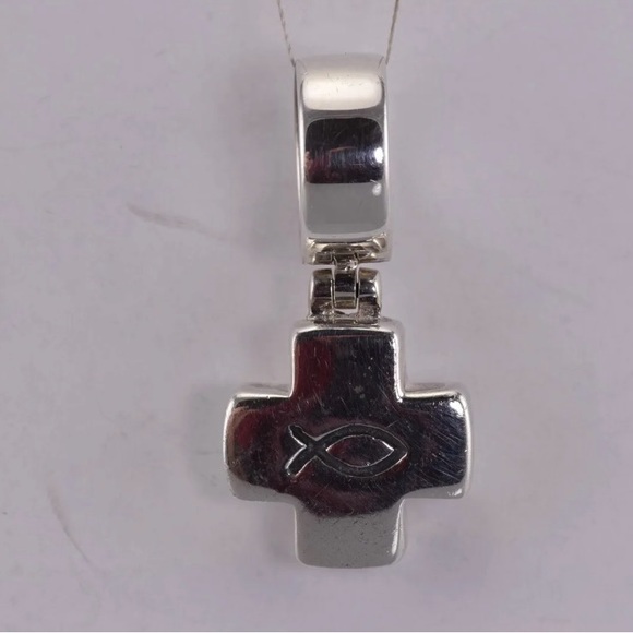 Silpada Vintage Solid Sterling Ichthus Cross Pendant Sterling/Leather Necklace - Picture 13 of 15
